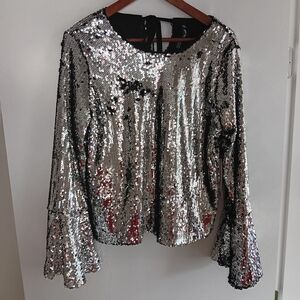 Design Lab Silver sequin party top
